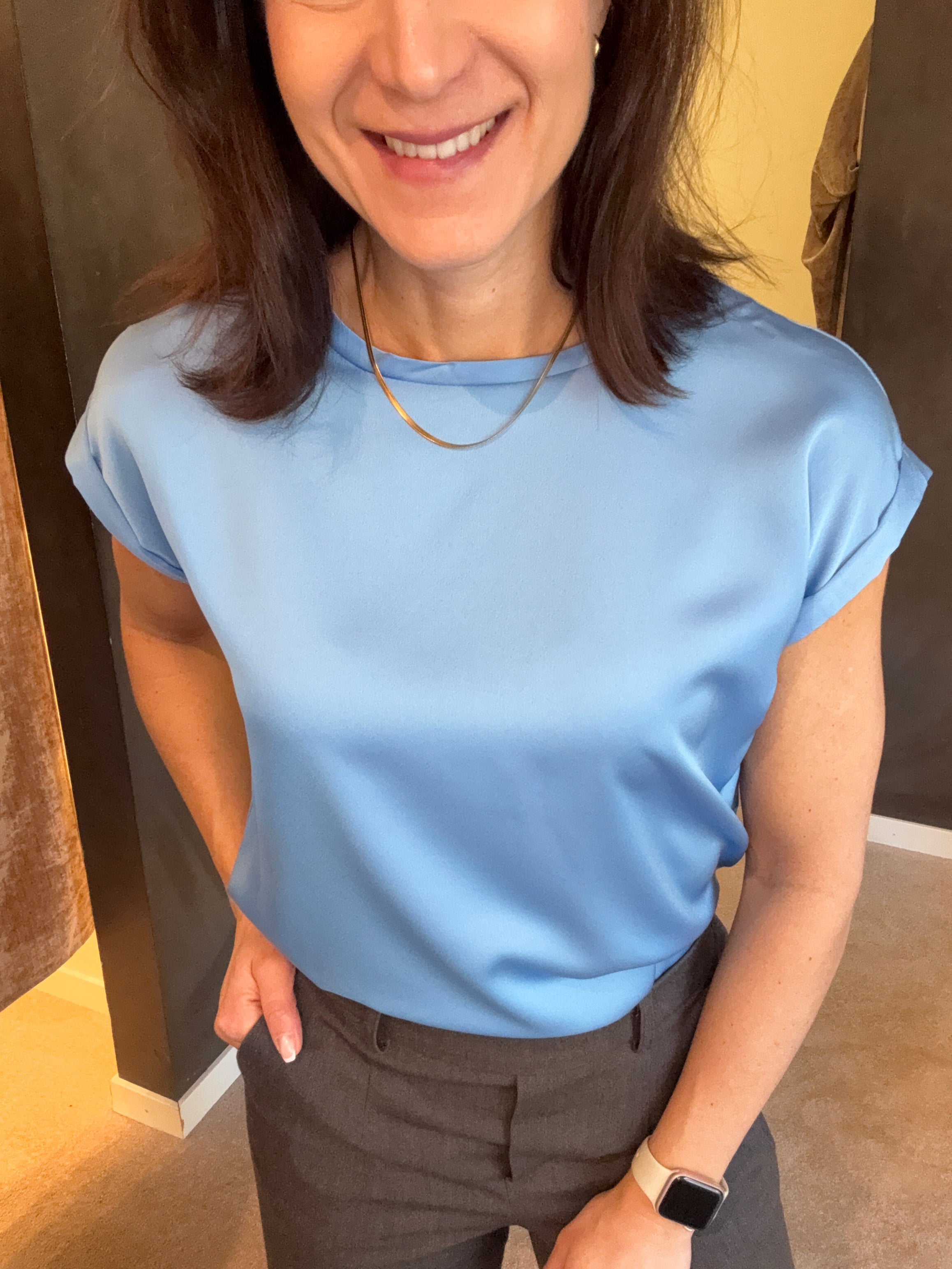 VIELLETTE S/S SATIN TOP LIGHT BLUE