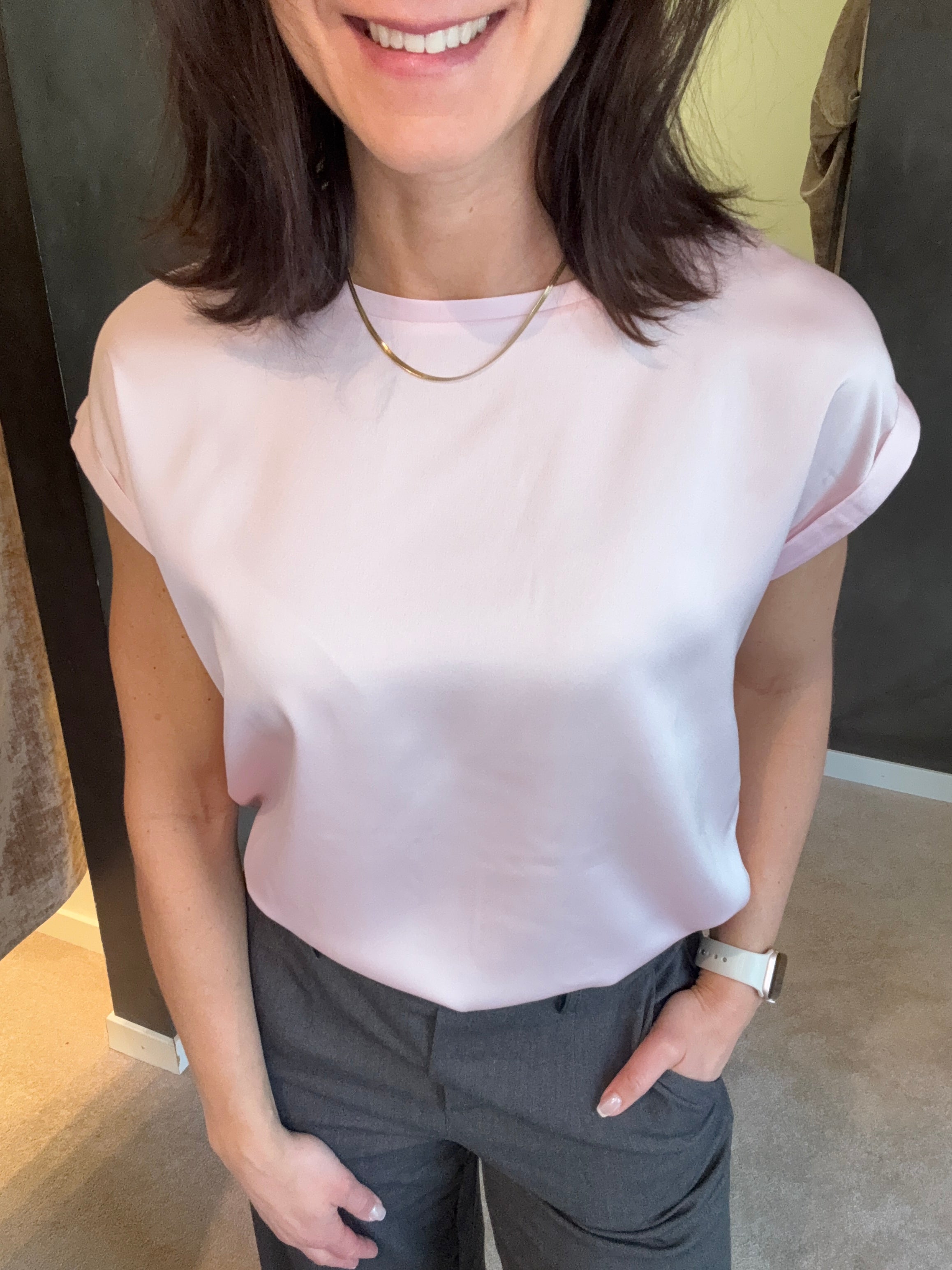 VIELLETTE S/S SATIN TOP LIGHT PINK