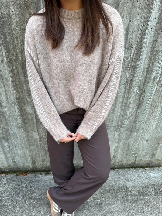 JDYZOEY LIFE L/S STITCH PULLOVER BEIGE