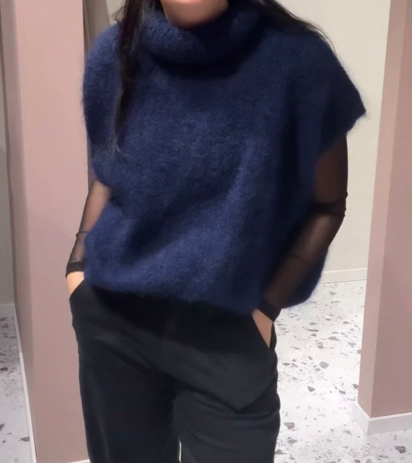 MOHAIR NAVY - 80% Kid Mohair Turtleneck Sweater