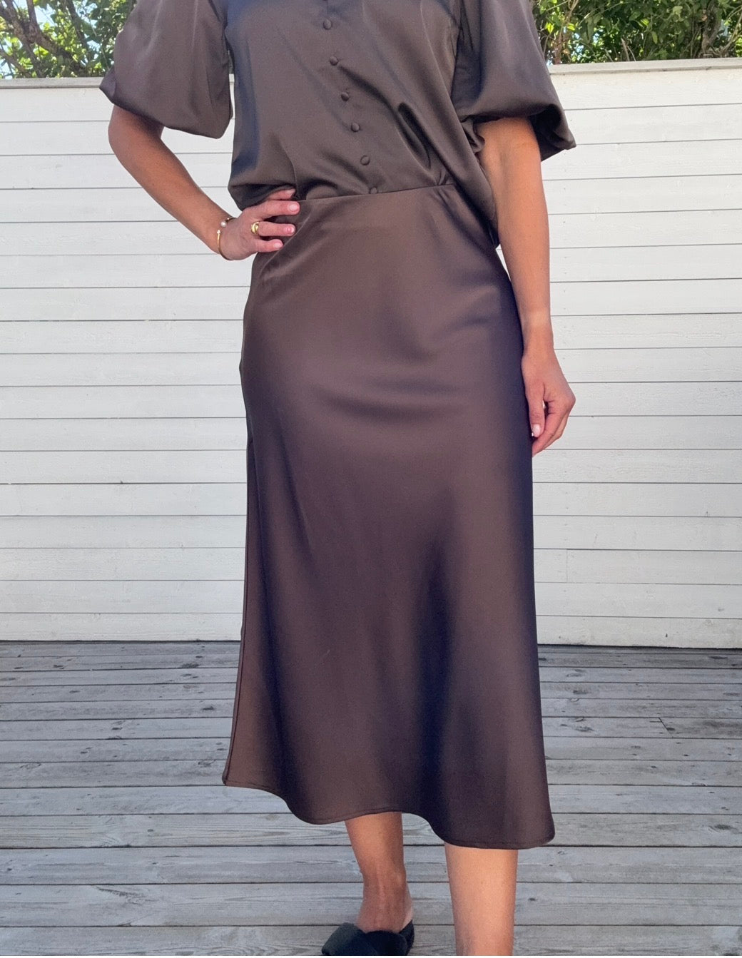 YASPELLA HW MIDI SKIRT CHOCOLATE BROWN