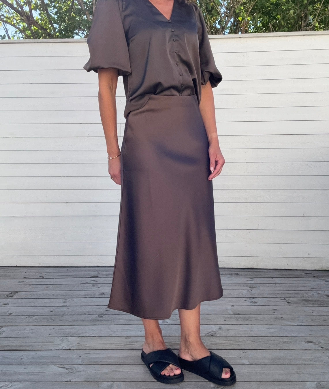 YASPELLA HW MIDI SKIRT CHOCOLATE BROWN