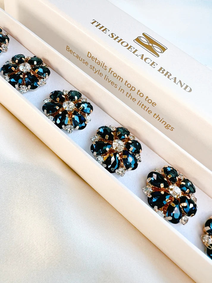 Isabelle – Navy & White Flower Button Charm Gold 2-pack