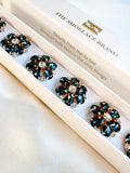 Isabelle – Navy & White Flower Button Charm Gold 2-pack