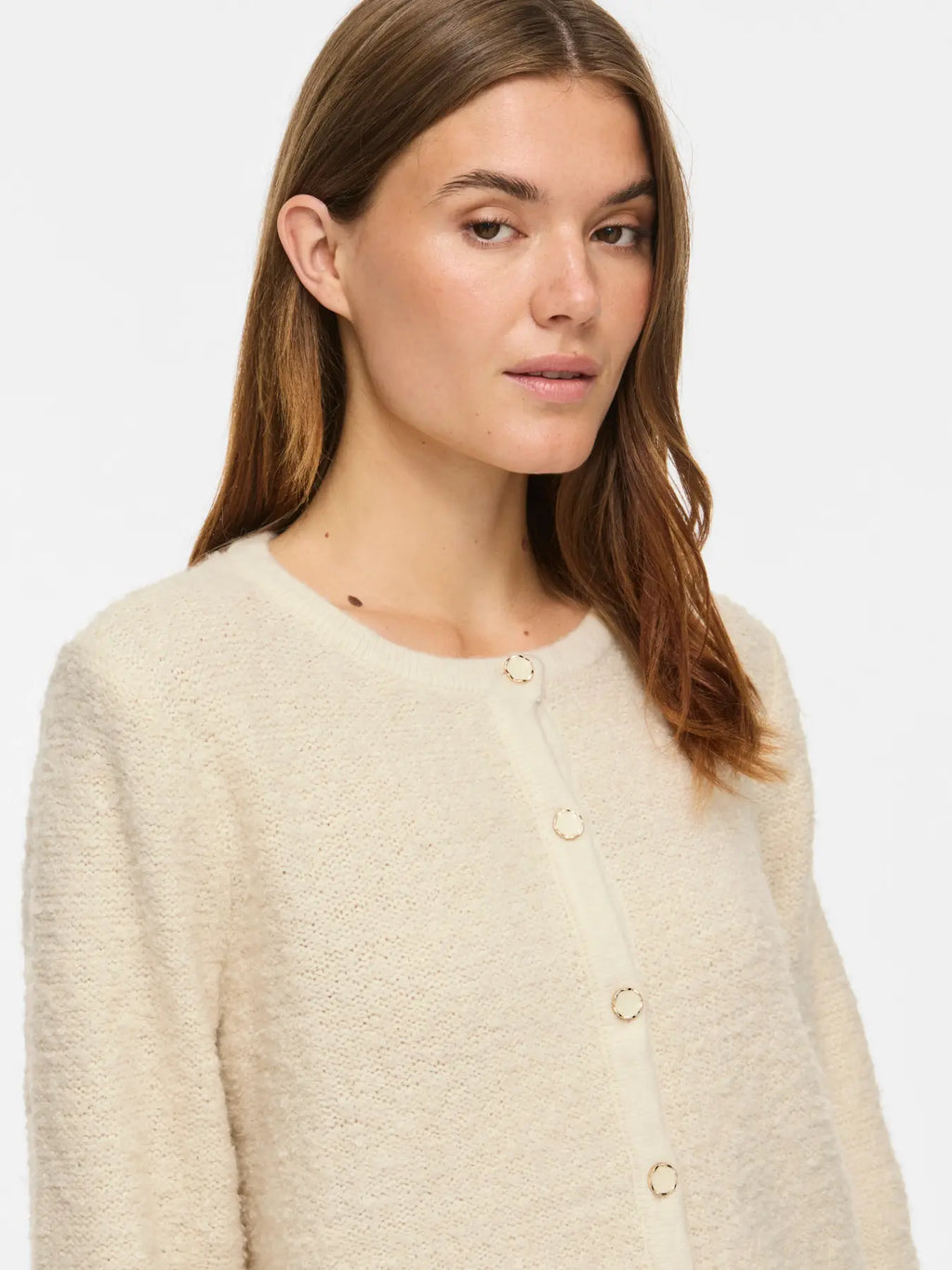 VIPIGGA O-NECK L/S KNIT JACKET BIRCH