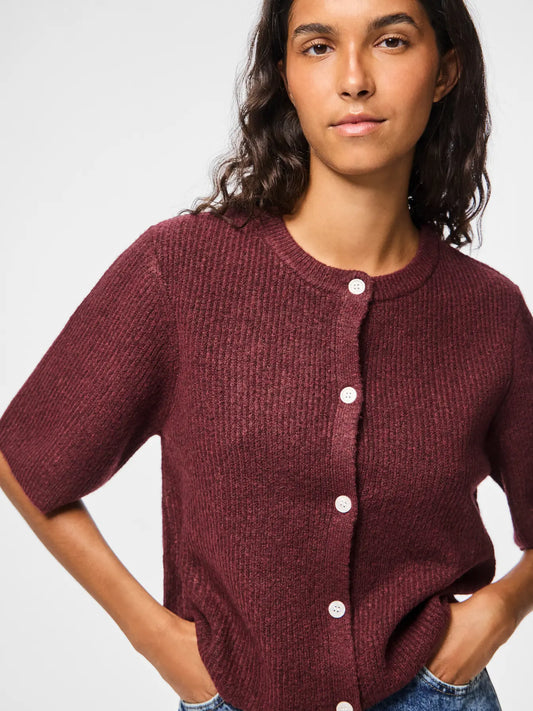 PCSILLY SS O-NECK KNIT CARDIGAN TAWNY PORT