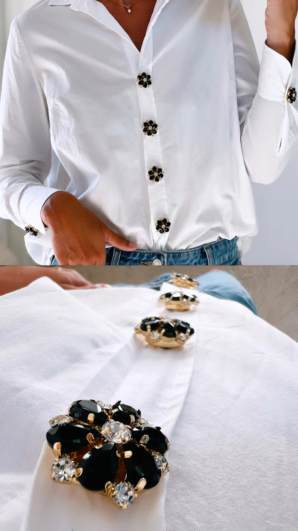 MAJA – BLACK & WHITE FLOWER BUTTON CHARM GOLD- 2 PACK