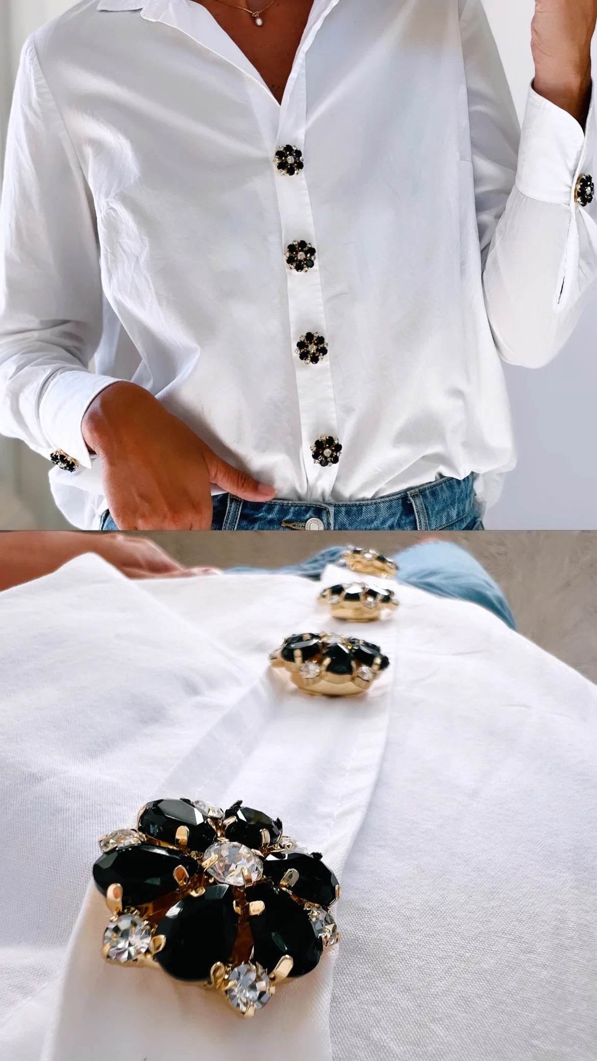 MAJA – BLACK & WHITE FLOWER BUTTON CHARM GOLD- 2 PACK