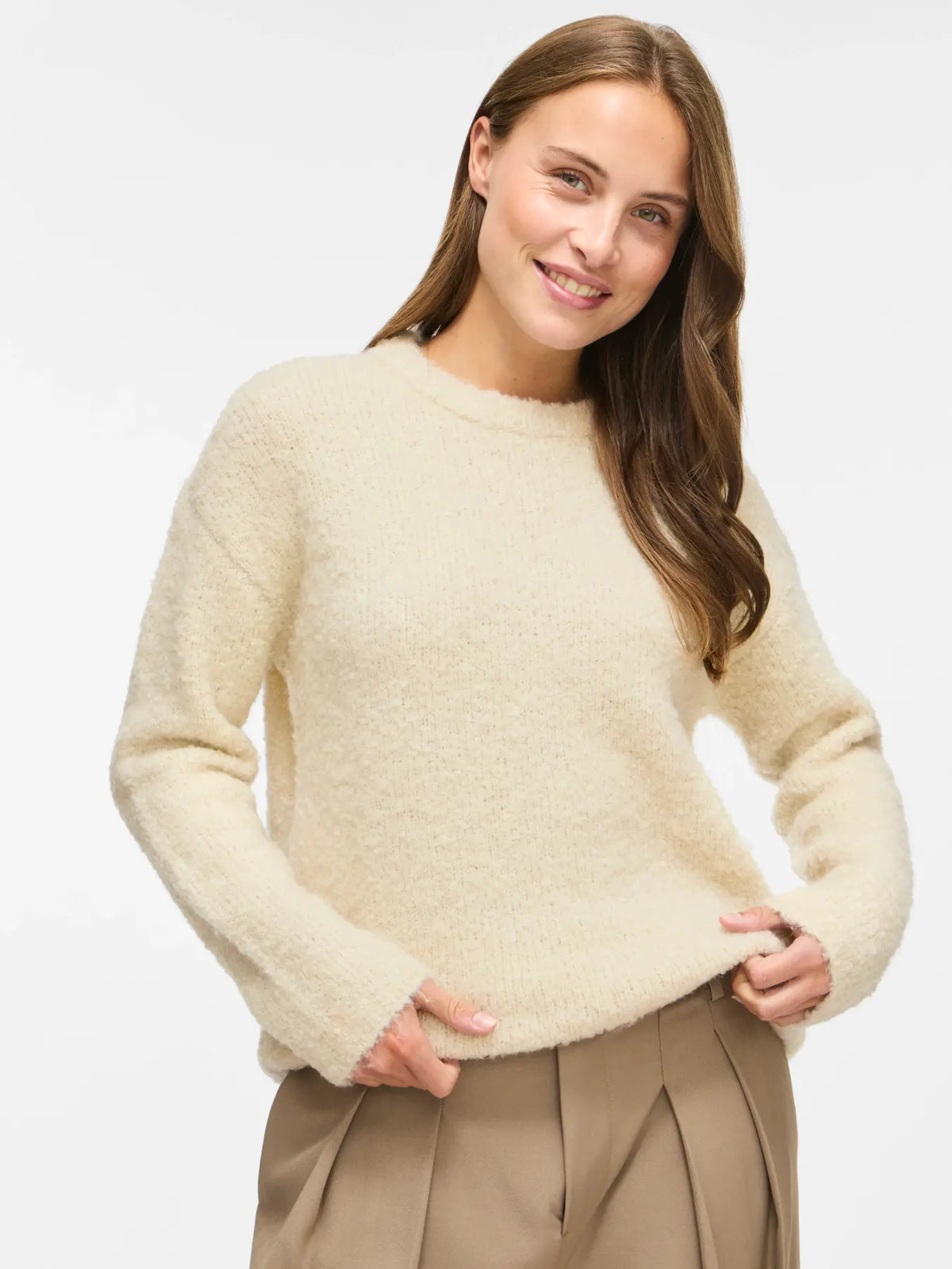 VIDAYA O-NECK L/S KNIT TOP BIRCH