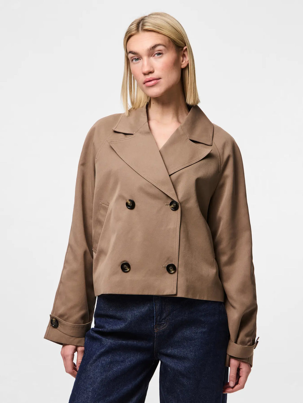 PCSCARLETT LS SHORT TRENCHCOAT BROWN LENTIL