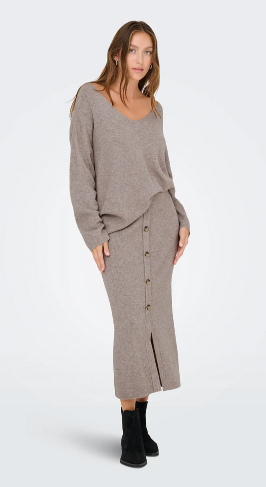 ONLIBI RIB BUTTON SKIRT BEIGE