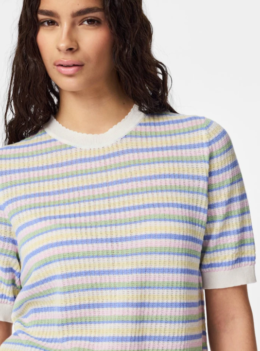 PCDIANA SS O-NECK STRIPE KNIT CLOUD DANCER