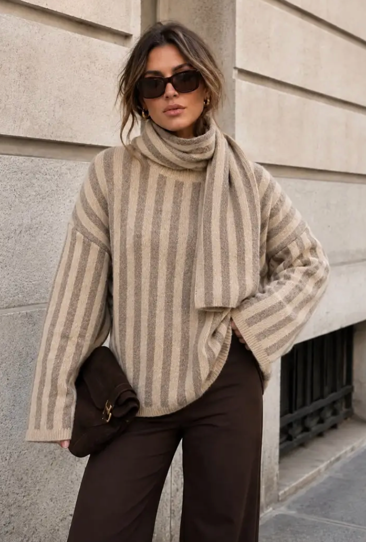 EMMA- striped oversized knit with scarf- RY616