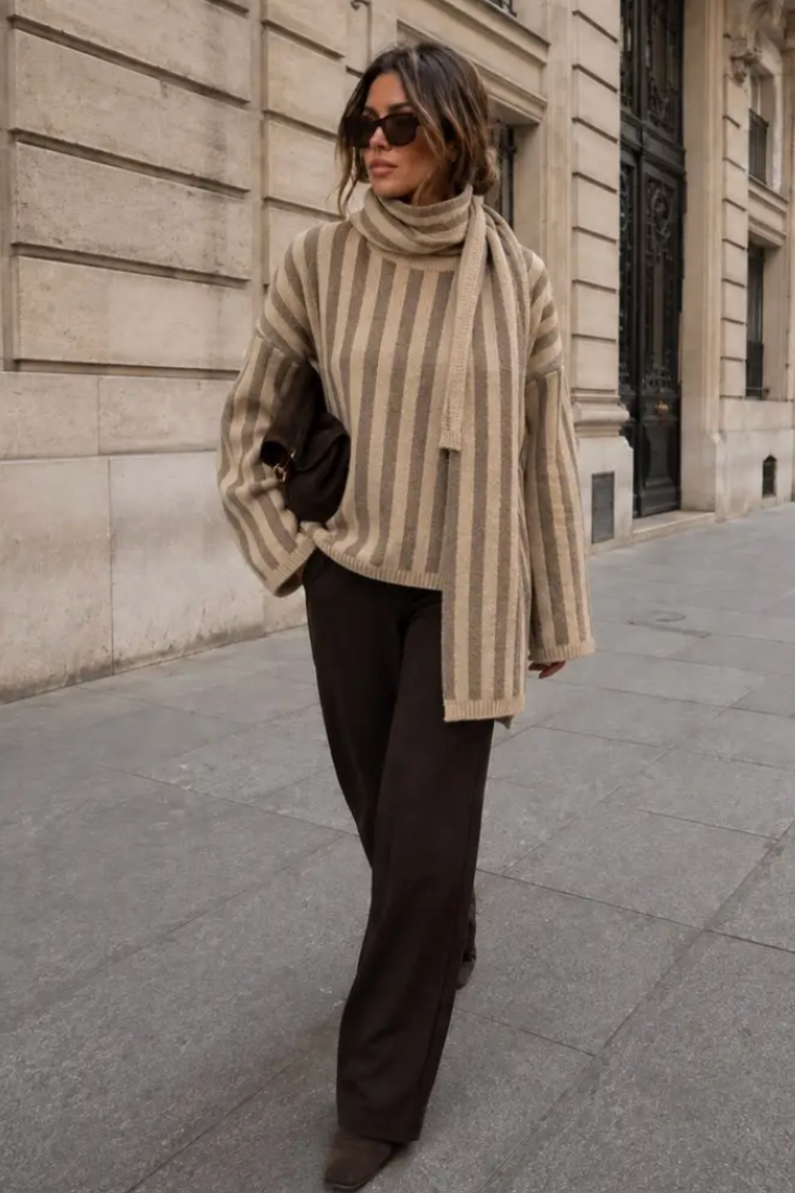 EMMA- striped oversized knit with scarf- RY616