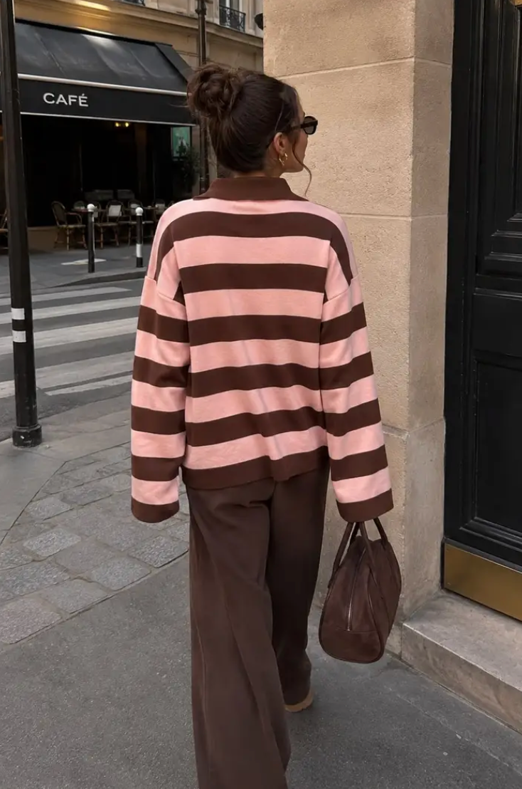 EMMY-Striped Oversized Polo Sweater