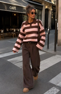 EMMY-Striped Oversized Polo Sweater