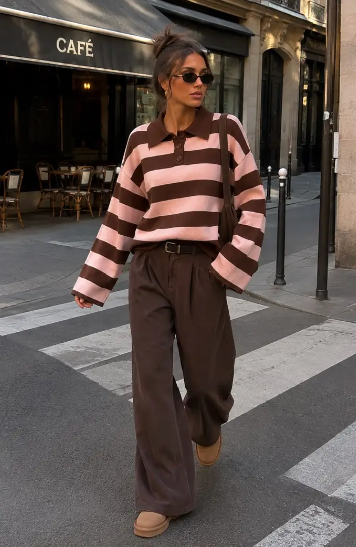 EMMY-Striped Oversized Polo Sweater