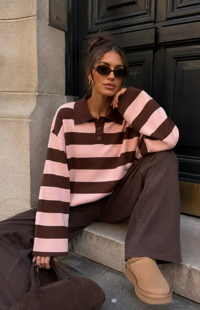 EMMY-Striped Oversized Polo Sweater