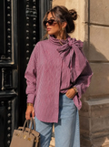 EMELIE- OVERSIZED STRIPED SHIRT WITH TIE COLLAR PLUM- CH310