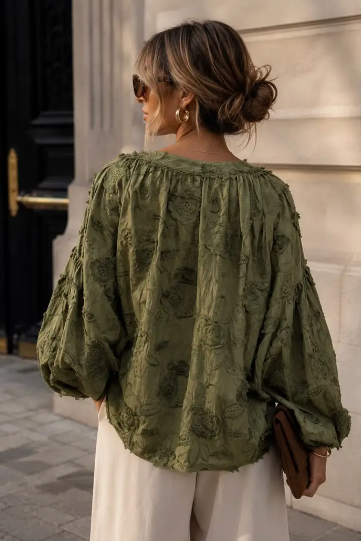 LOUISE- Textured Floral Pattern Blouse-CH372