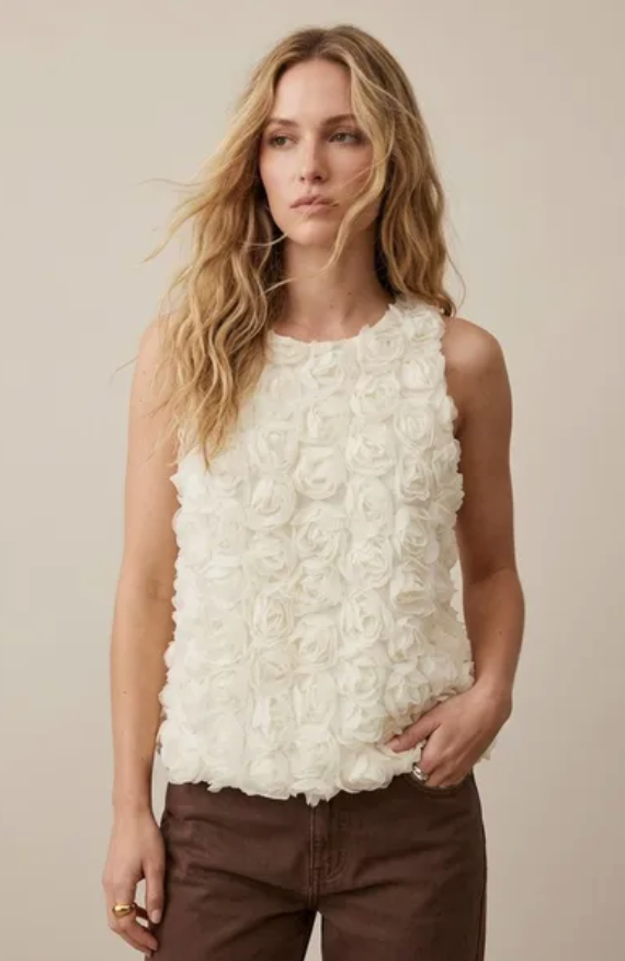 ABBA- Floral Embossed Top-BEIGE