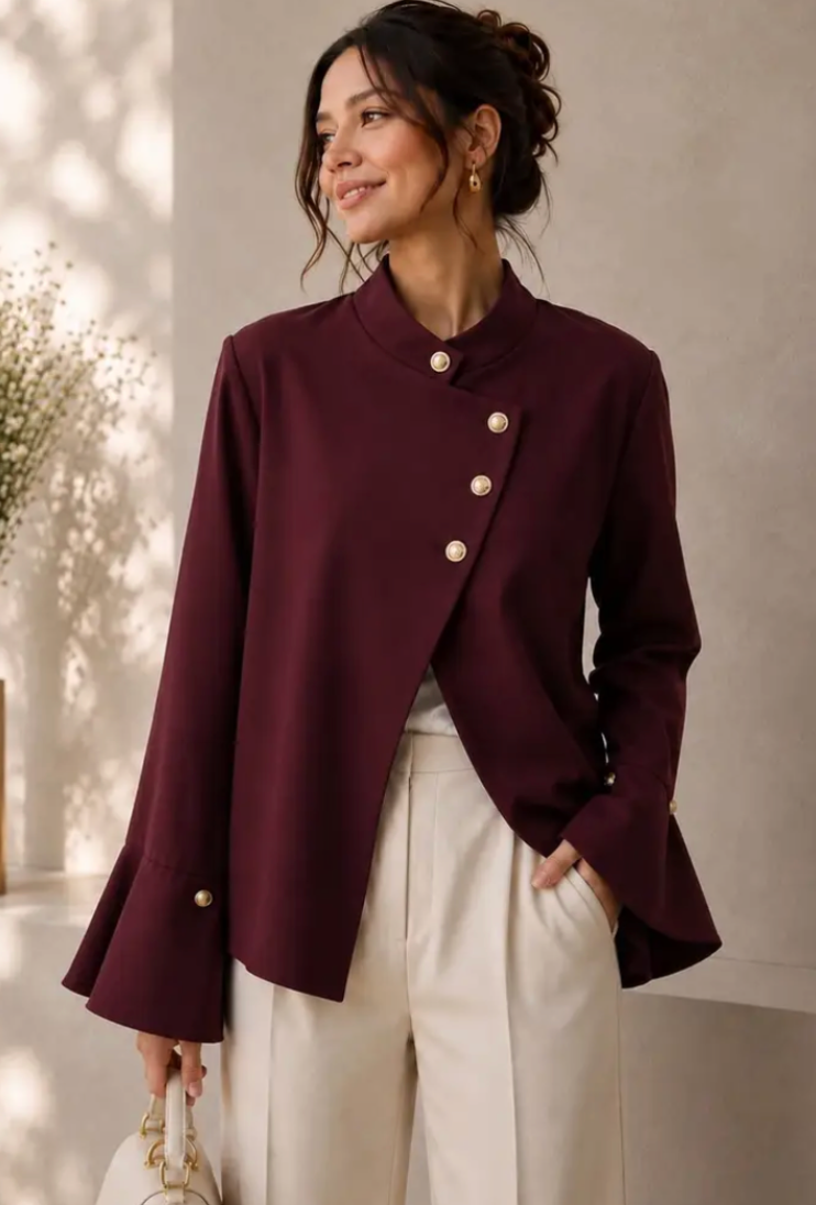 MAJA- Asymmetric collar button jacket