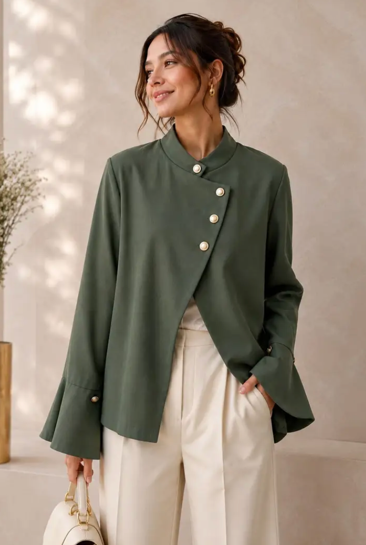 MAJA- Asymmetric collar button jacket