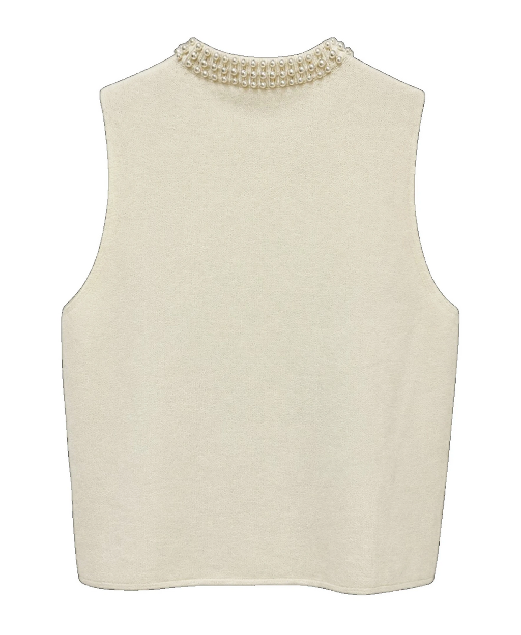 HANNA- Sleeveless Knit Top in Ecru with Pearl Collar