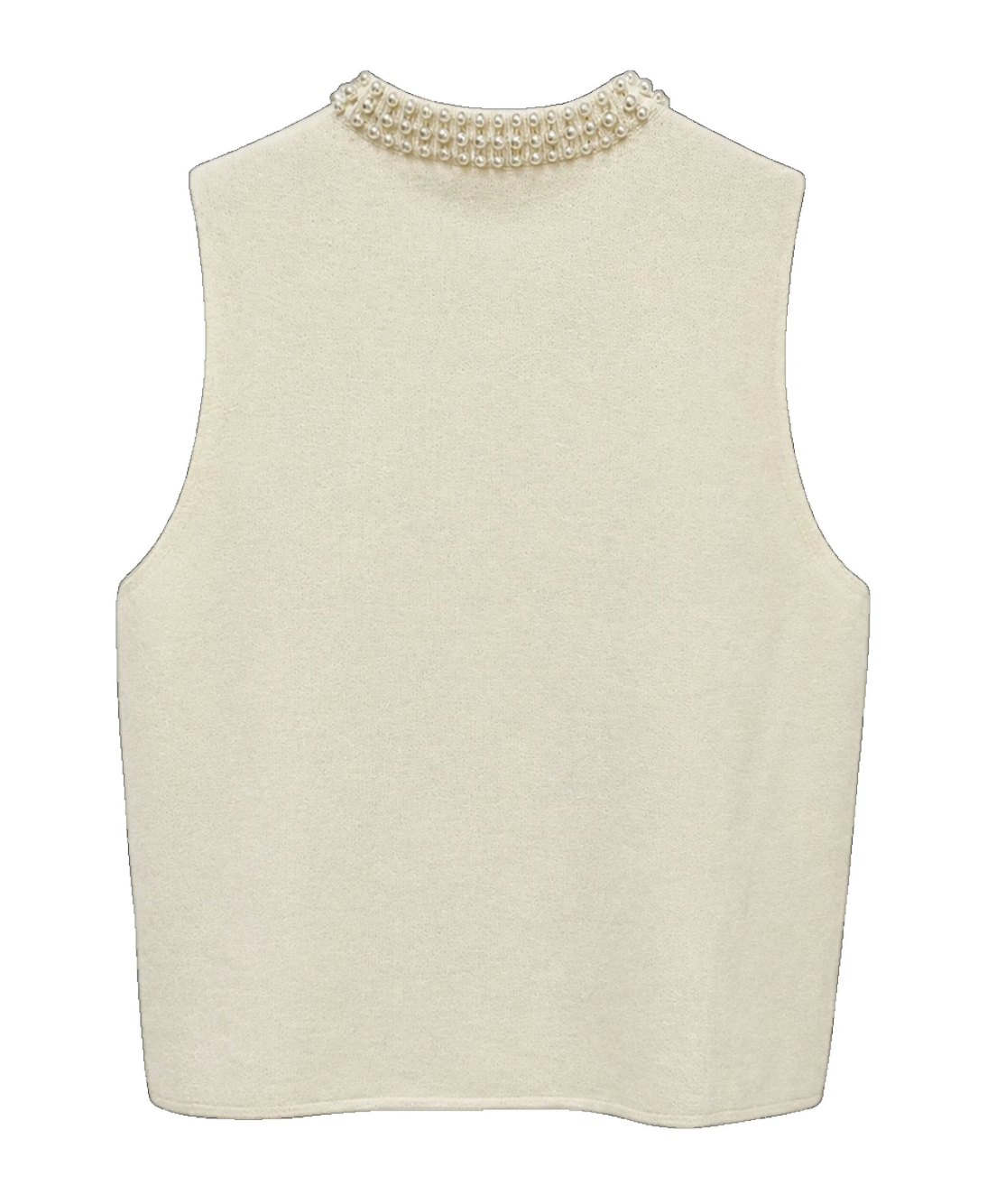 HANNA- Sleeveless Knit Top in Ecru with Pearl Collar