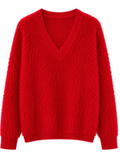 HELENA- Soft Fuzzy Knit V-Neck Sweater