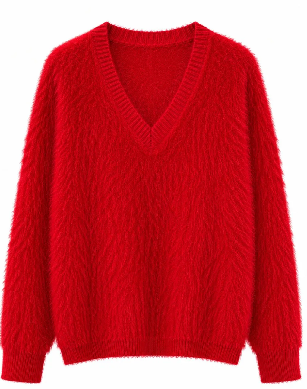 HELENA- Soft Fuzzy Knit V-Neck Sweater