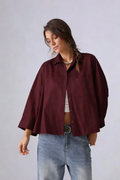 MARIA- Oversized shirt with balloon sleeves 949 plum
