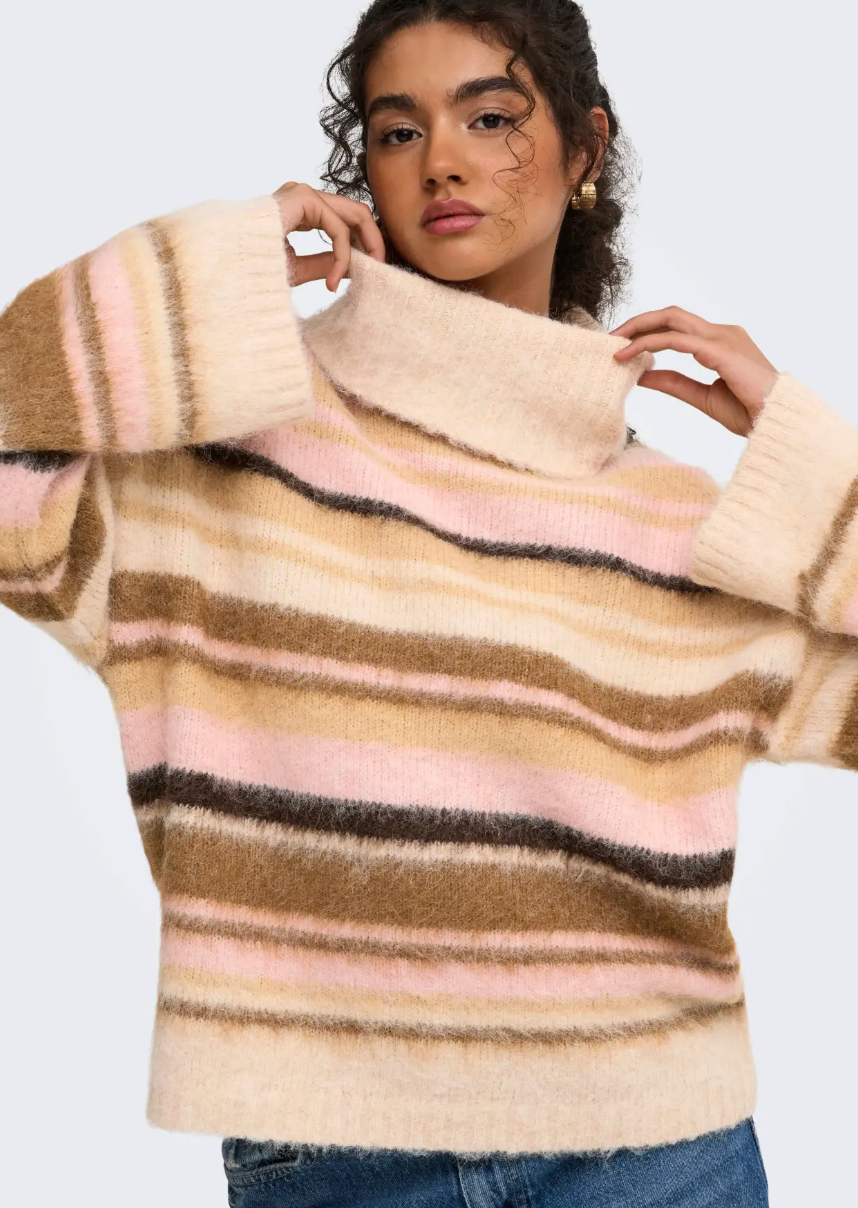 ONLPERIL LS ROLLNECK KNIT- Rosa/beige