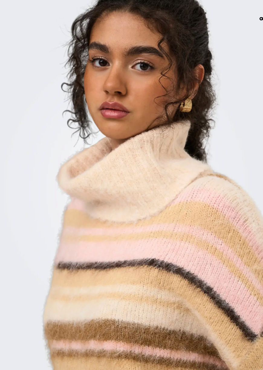 ONLPERIL LS ROLLNECK KNIT- Rosa/beige