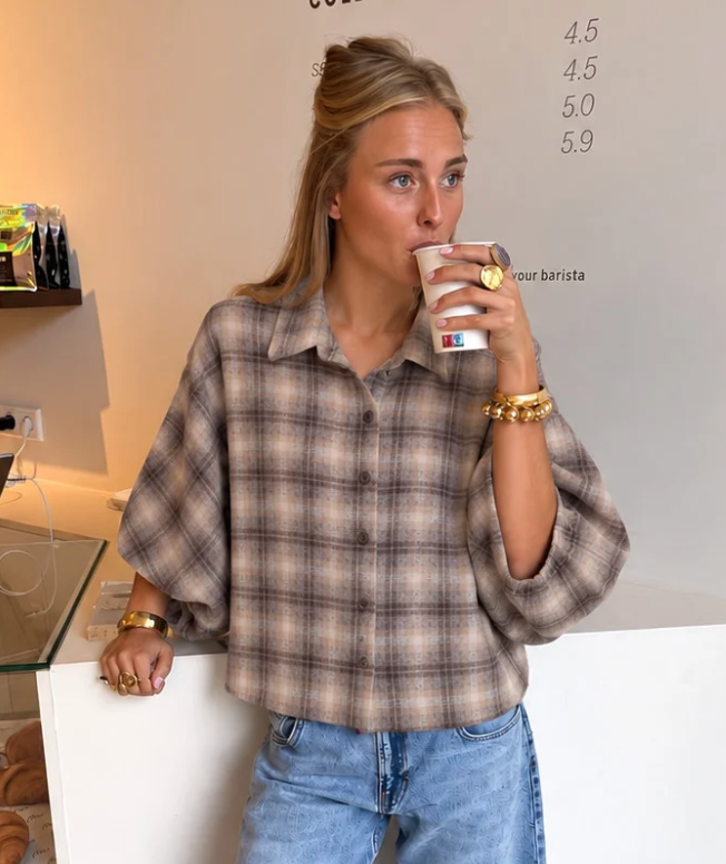 ISA-BEIGE plaid shirt