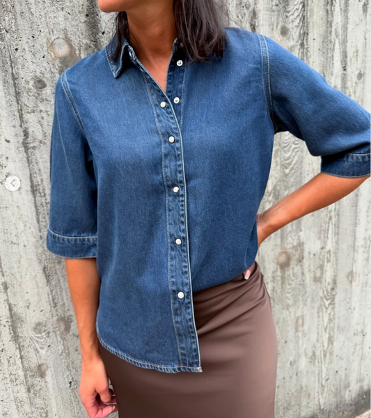 OBJFRAME 2/4 RE DENIM TOP DARK BLUE RINSE