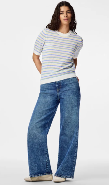 PCDIANA SS O-NECK STRIPE KNIT CLOUD DANCER