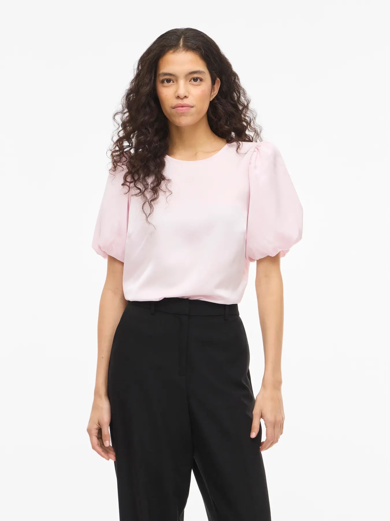 VIELLETTE 2/4 SATIN PUFF TOP LIGHT PINK