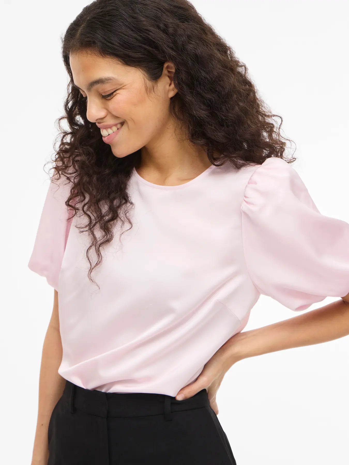 VIELLETTE 2/4 SATIN PUFF TOP LIGHT PINK