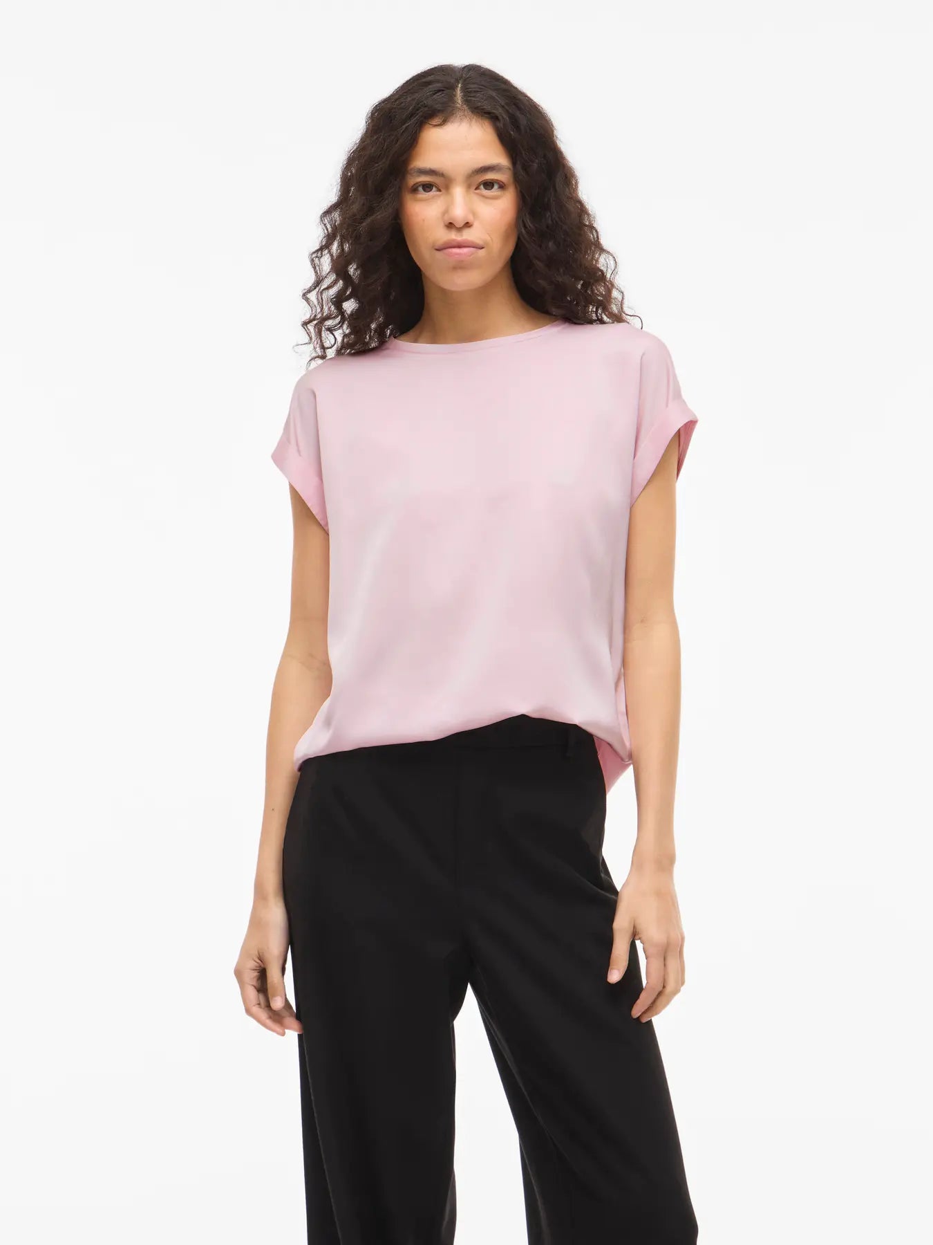 VIELLETTE S/S SATIN TOP LIGHT PINK
