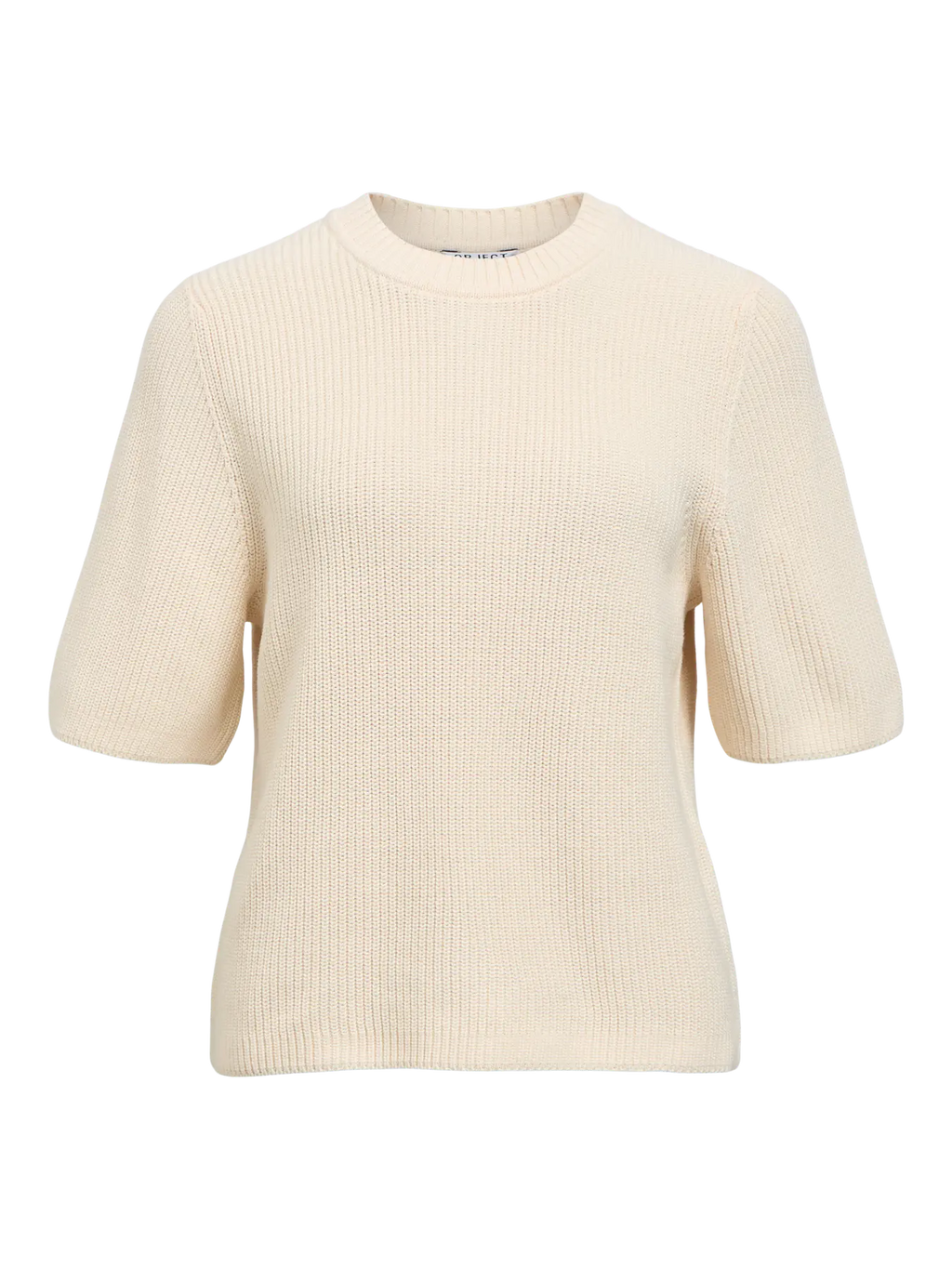 OBJFLO S/S KNIT PULLOVER WHITE SAND
