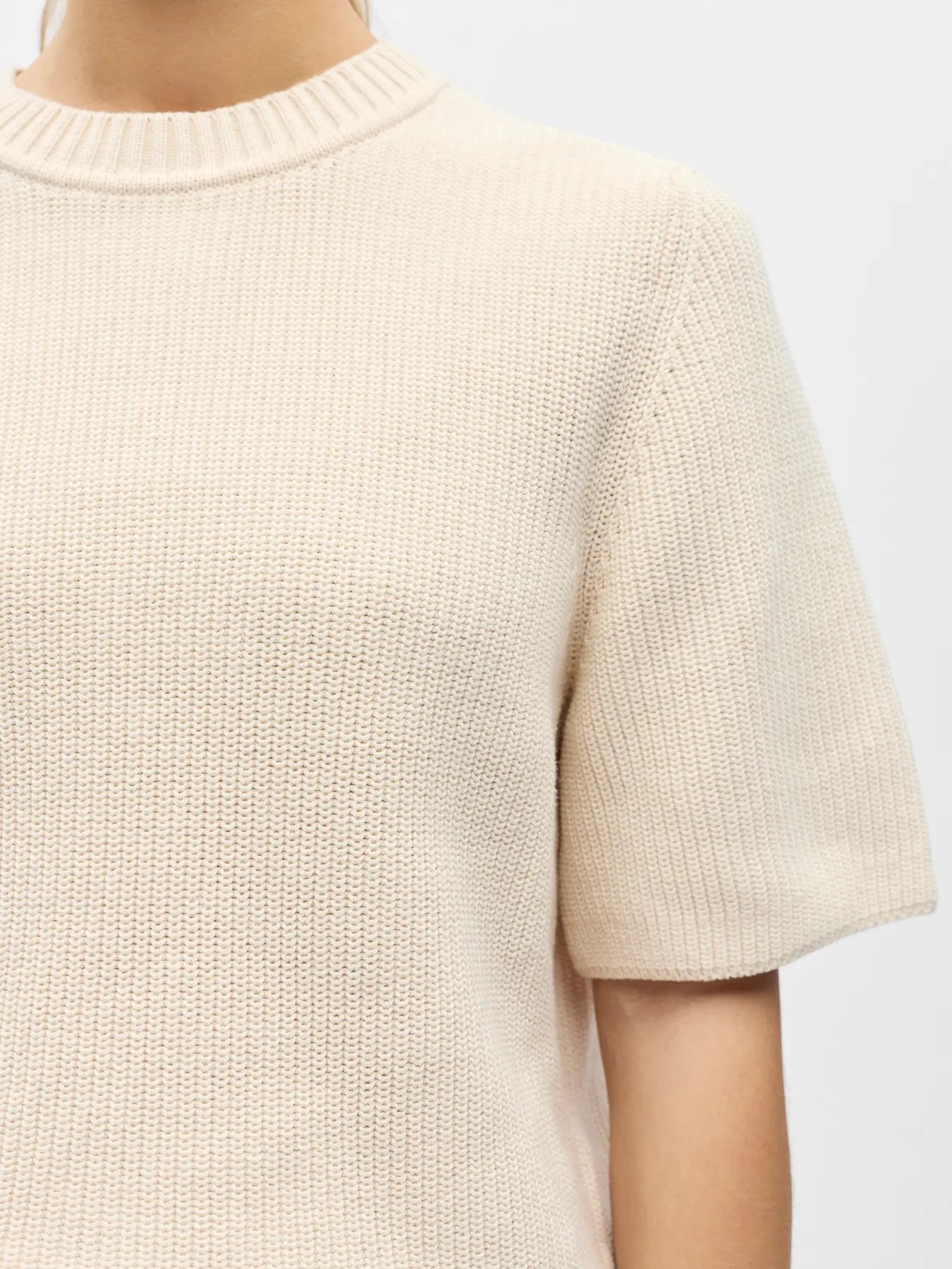 OBJFLO S/S KNIT PULLOVER WHITE SAND