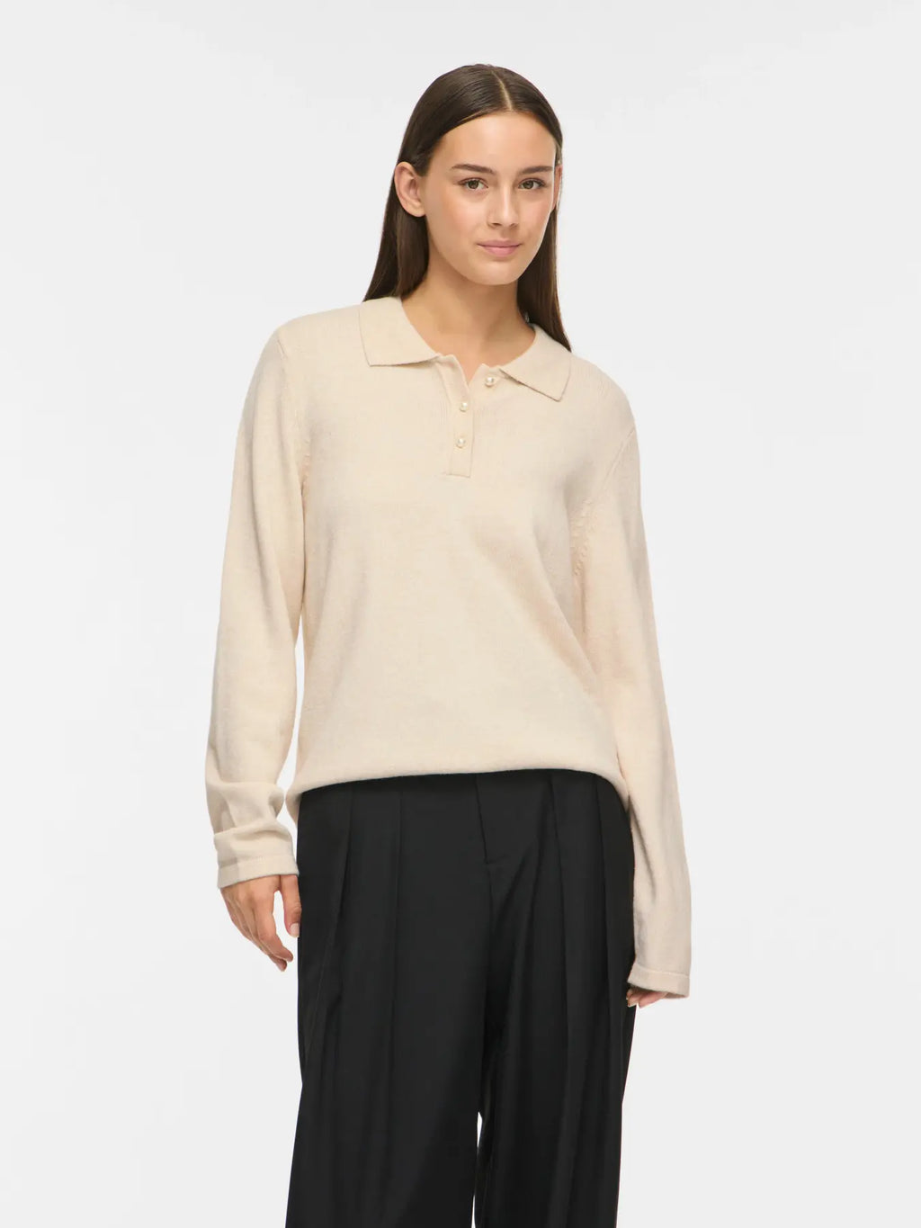 VIRIL L/S POLO PULLOVER KNIT SUPER LIGHT NATURAL MELANGE