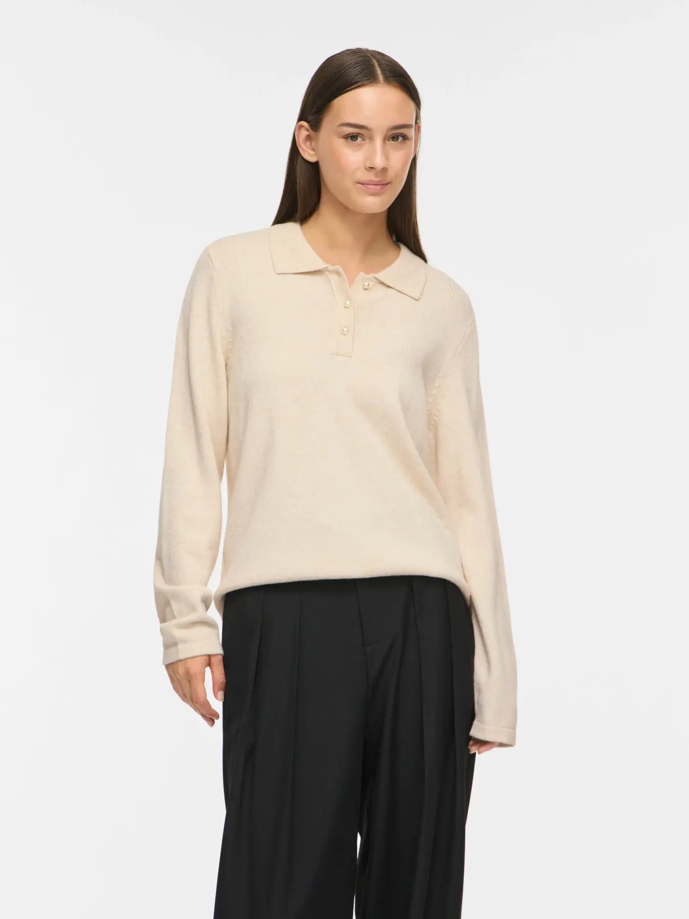 VIRIL L/S POLO PULLOVER KNIT SUPER LIGHT NATURAL MELANGE