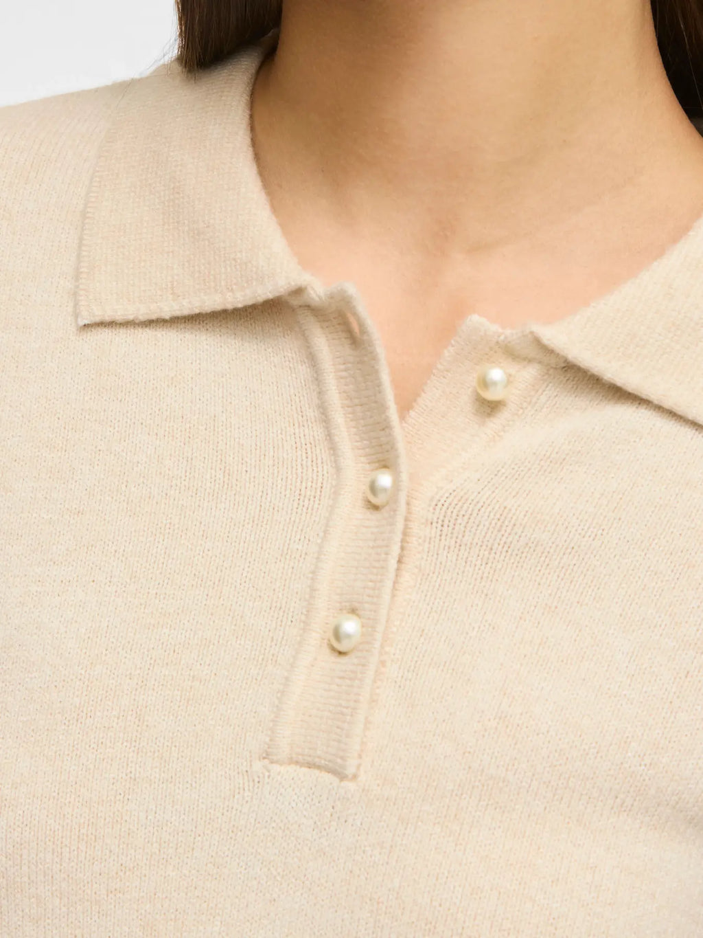 VIRIL L/S POLO PULLOVER KNIT SUPER LIGHT NATURAL MELANGE