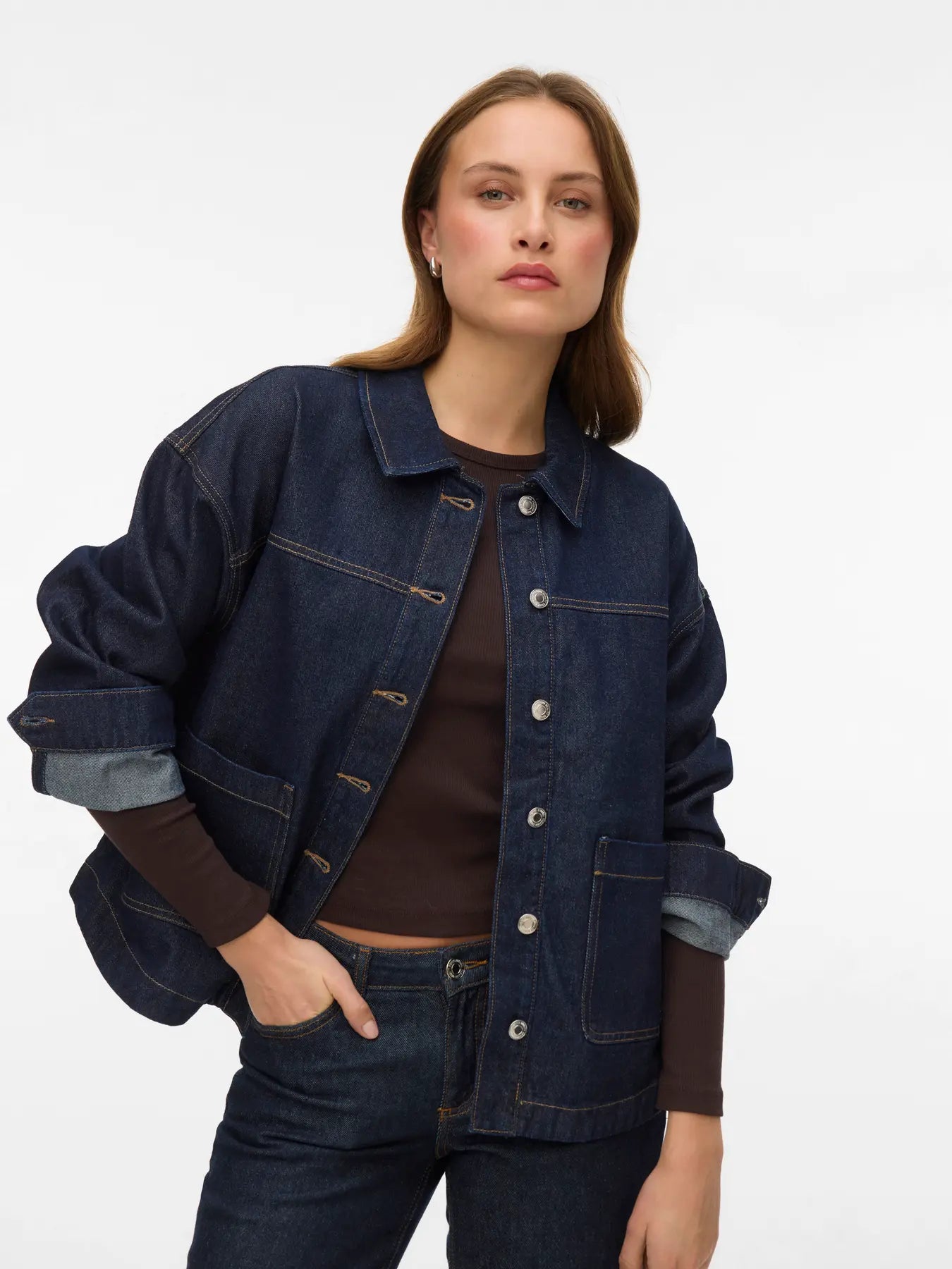 VMJAMIE LS DENIM SHACKET DBD RINSE