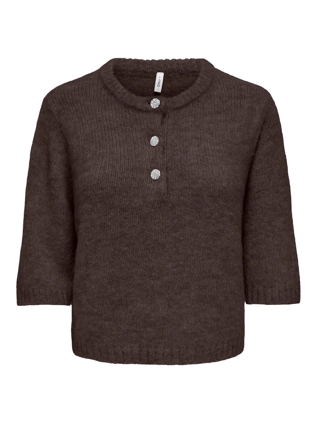 ONLMAGGIE SS BUTTON O-NECK BROWN