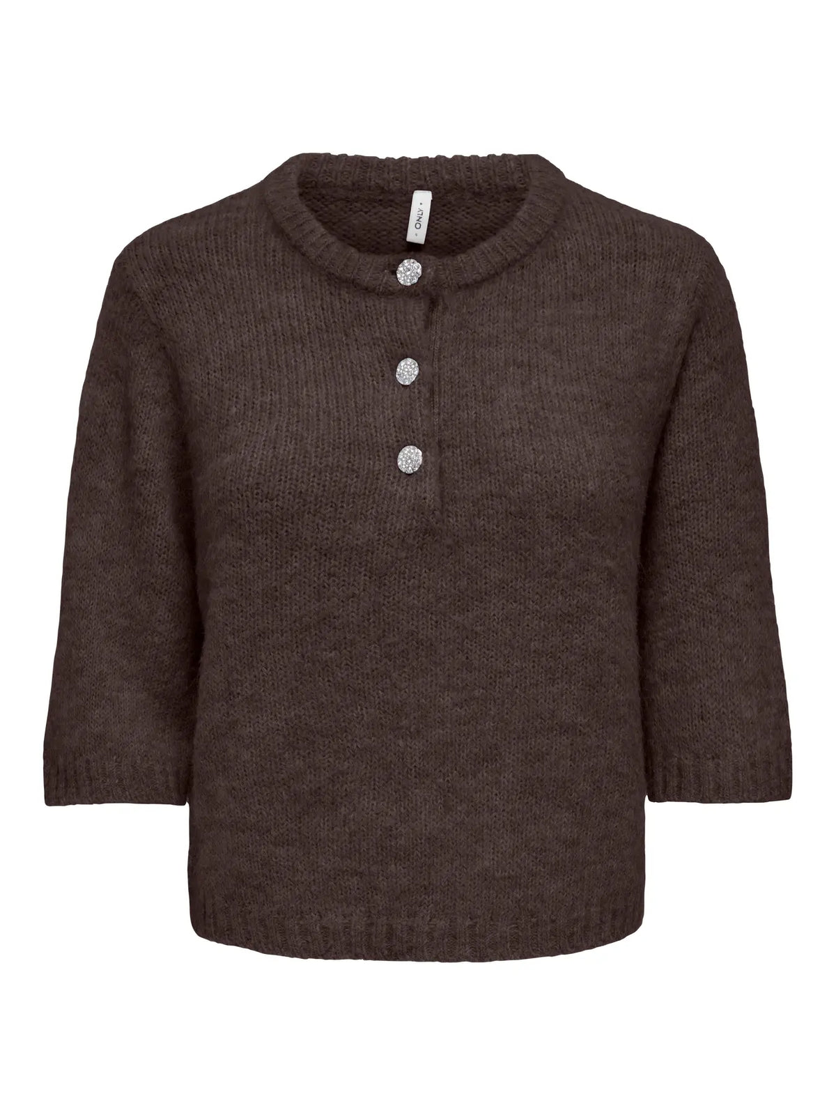 ONLMAGGIE SS BUTTON O-NECK BROWN