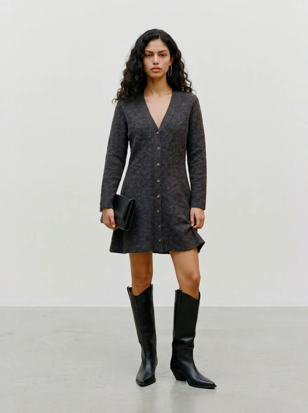 VMDOFFY LS V-NK BUTTON DRESS CHOCOLATE