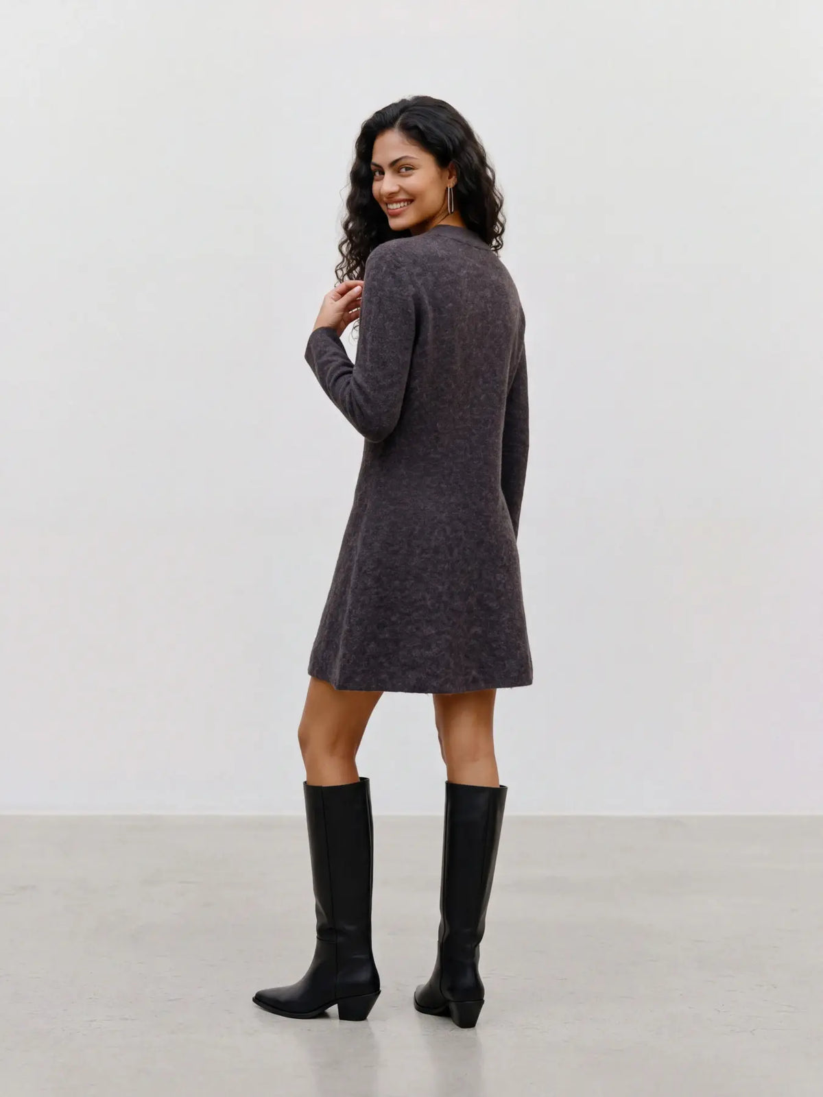 VMDOFFY LS V-NK BUTTON DRESS CHOCOLATE